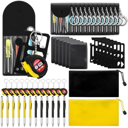 Lasnten 50 Pcs Mini Tape Screwdriver Keychain Set Bulk, Black+Yellow