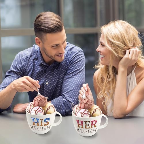 Anniversary Couple Gifts Ice Cream Bowls and Spoon Scoop Set, His And