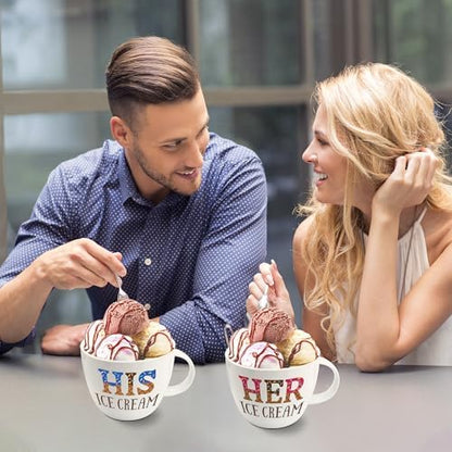 Anniversary Couple Gifts Ice Cream Bowls and Spoon Scoop Set, His And