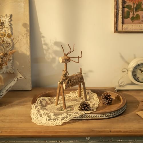 Hanobe 15" Vintage Wood Decorative Tray for Coffee Table Decor, Beaded