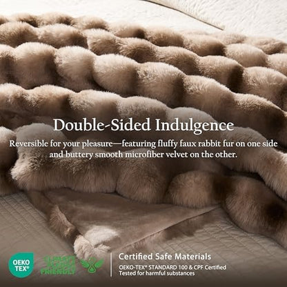 WDCOZY Luxury Bubble Throw Blanket, Faux Rabbit Fur Mink Plush Throw