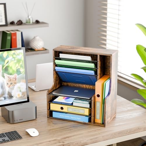 Simple Trending 7- Tier Desk File Organizer, Paper Organizer, Rustic