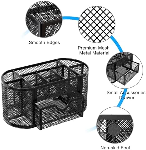 EasyPAG Mesh Pen Holder Desk Organizer with Drawer Stationery Supplies