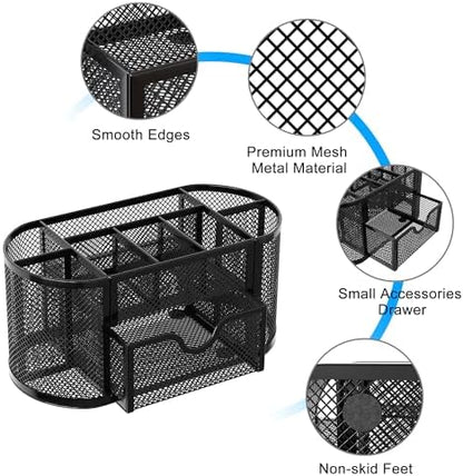 EasyPAG Mesh Pen Holder Desk Organizer with Drawer Stationery Supplies
