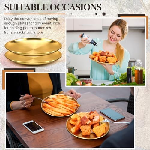 Nuogo 20 Pcs 6.5 Inch Gold Stainless Steel Plates, Metal Serving Tray