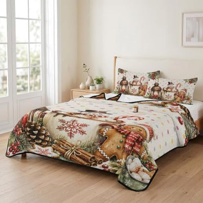 Christmas Quilt Set Twin Size 3 Pieces Quilted Bedspread Soft