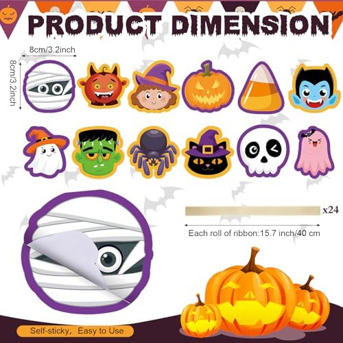 Pasimy 24 Sets Halloween Sticky Notes Pen Bulk Classroom Gifts Party