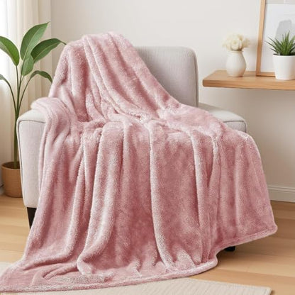 Exclusivo Mezcla Fuzzy Large Fleece Throw Blanket for Couch, Dusty