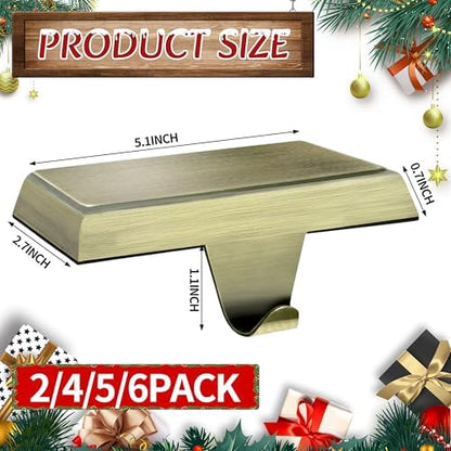 Palonu 4 Pcs Christmas Bronze Stocking Holders, Heavy Duty Mantle