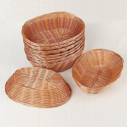 12 Pack Oval Poly Wicker Basket, 10.6x7.9x2.4 Inch Poly Wicker Bread