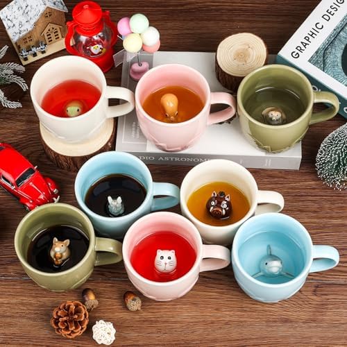 Frog Ceramic Mug Hidden 3D Animal Inside Coffee Cup(Cream Frog)