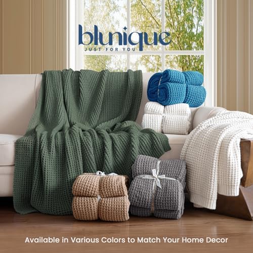 Waffle Knit Throw Blanket for Couch, Soft Cozy Chunky Knit Thick