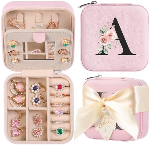 AYGXU Travel Jewelry Box for Women and Girls - Small Case With Initial