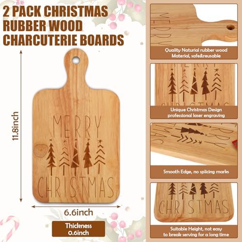 JarThenaAMCS 2 Pcs Merry Christmas Wood Cutting Board with Ribbon Xmas