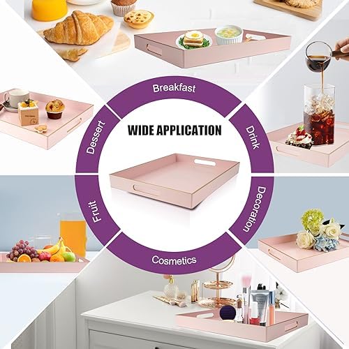 Gifturbo Pink Large Serving Tray with Handles,Rectangular Plastic