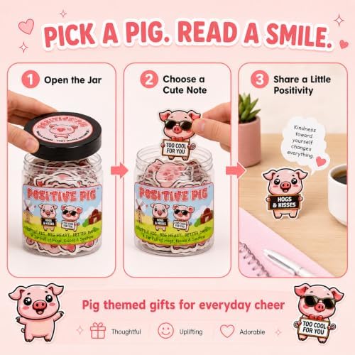Positive Pig Jar with 60 Affirmation Cards, Cute Pig Gifts for Women