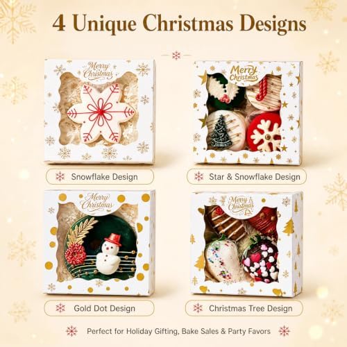 4x4x2 Inches 24Pack Christmas Treat Boxes w/Window &Party Favor