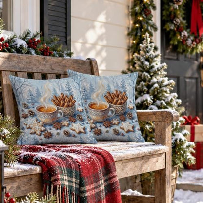 Winter Hot Cocoa Coffee Theme Christmas Throw Pillow Covers 12x12 Set