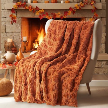 Tegeme Fall Halloween Pumpkin Throw Blanket 50" x 60", 3D Pumpkin