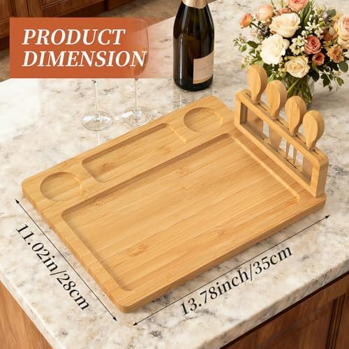 Bamboo Charcuterie Boards Gift Set, Cheese Board and Knife Set