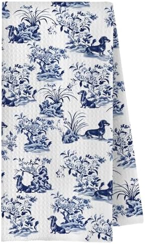 Chinoiserie Dachshund Kitchen Towels, Weiner Dog Gifts for Women Dish