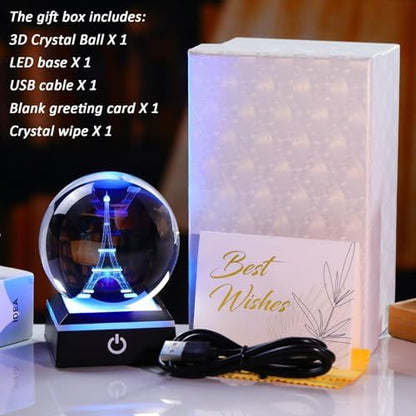 3D Crystal Ball Paris Eiffel Tower Snow Globe Decor Gifts for Women