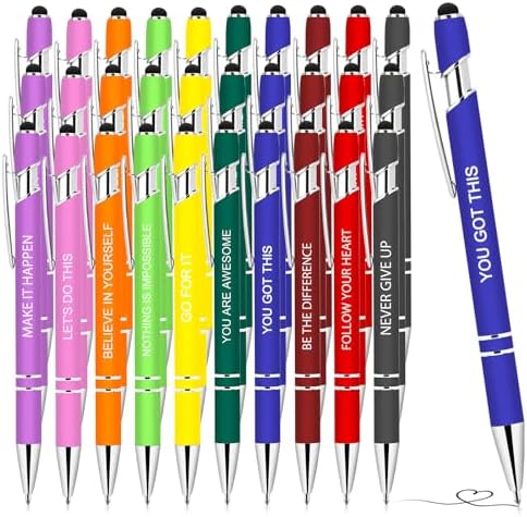 30 PCS Inspirational Pens Bulk with Stylus Tip Gifts Black Ink