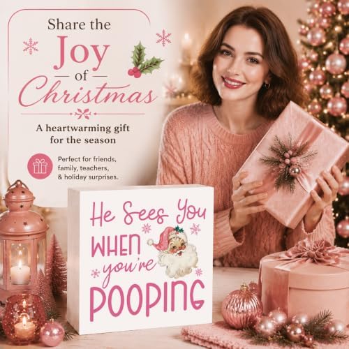 Pink Christmas Decor, Pink Christmas Bathroom Decor, Funny Santa Gift
