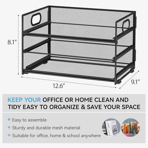 Subekyu 3 Tier Paper Letter Tray Organizer for Desk, Black Metal Mesh