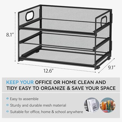 Subekyu 3 Tier Paper Letter Tray Organizer for Desk, Black Metal Mesh