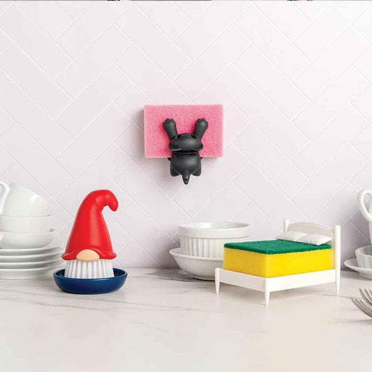 OTOTO Gnome Dish Brush with Handle - Cleaning Brush, Vegetable Brush, Dish Scrub, Gnome Handle, Unique Kitchen Gadgets, Funny Kitchen Tools, Useful Gifts for Women (Beardy Red)
