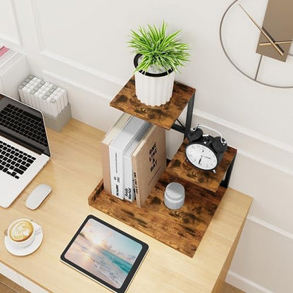 ELITEROO Desk Shelf Organizer, Wood Desktop Organizer Small Bookshelf