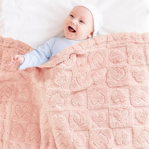 Yurhap Heart Baby Blanket, Love Plush Fleece Baby Blankets for Girls