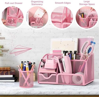 Fayoo 11 Pcs Pink Office Supplies Set Mesh Desk Organizer Accessories