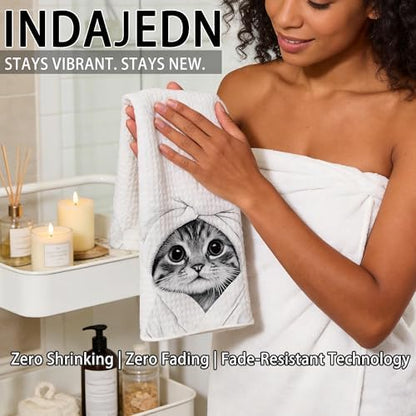 Funny Cat Gifts Hand Towels, Cute Tabby Cat Hand Towels for Bathroom