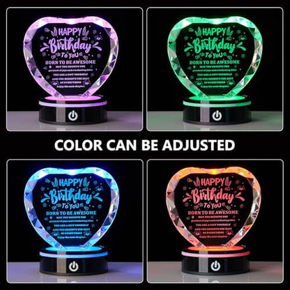Birthday Gifts for Women Men, Crystal Heart Keepsake with LED Light