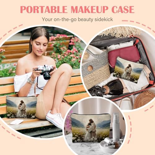 Floral Jesus Hugging Women Makeup Bag, Christian Gifts for Women