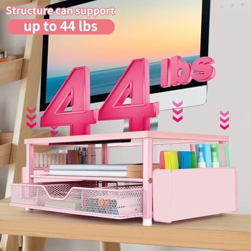 AUPSEN Pink Desk Organizers and Accessories, 2-Tier Wood Computer