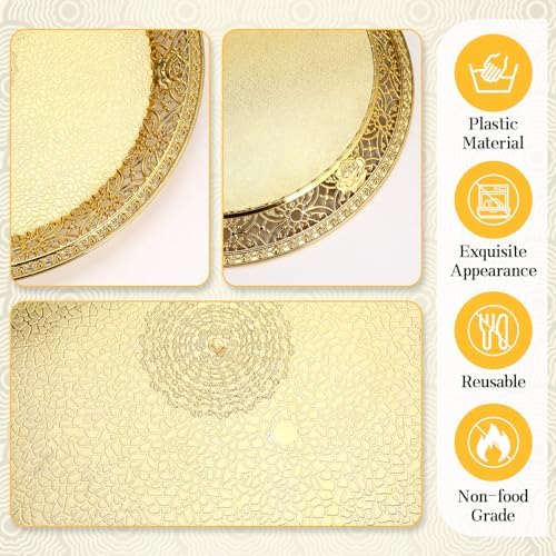 10 Pack Gold Plastic Serving Tray Bulk Lightweight Round Party Snack