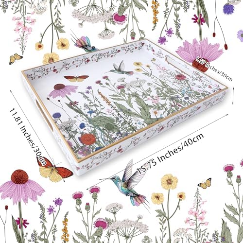 Serving Tray with Handles, Rectangular Plastic Tray 15.75x11.81 Inch