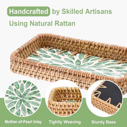 Hipiwe Wicker Rattan Basket Tray Handwoven Decorative Coffee Table