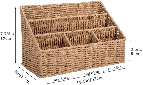DINGTAI Rattan Desk Organizer, Tabletop Mail Holder, 5 Slot Mail