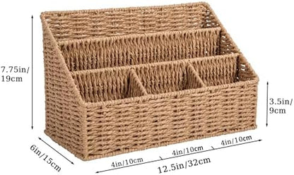 DINGTAI Rattan Desk Organizer, Tabletop Mail Holder, 5 Slot Mail