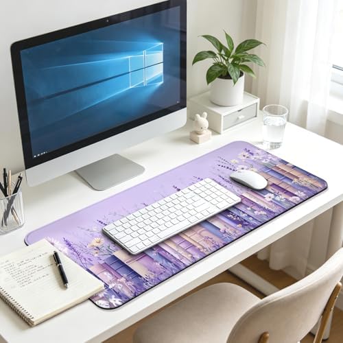 Pretty Wildflower and Book Gaming Desk Mat & Mouse Pad, Purple, XL