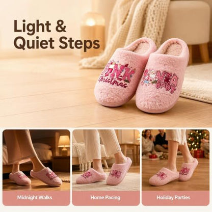 Women's Christmas Fuzzy House Slippers,Plush Warm Indoor Holiday Home