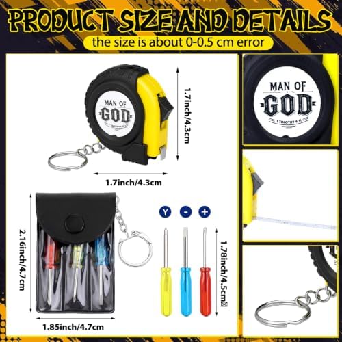Jutom 6 Pcs Man of God Mini Tape Measure Screwdriver Keychain Set Bulk