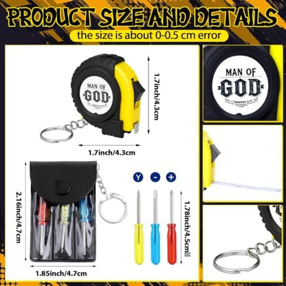 Jutom 6 Pcs Man of God Mini Tape Measure Screwdriver Keychain Set Bulk