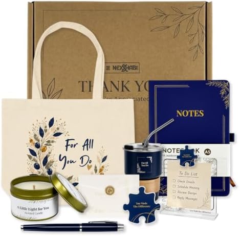 Thank You Gifts with Greeting Card, 18 oz Tumbler, Tote Bag & A5