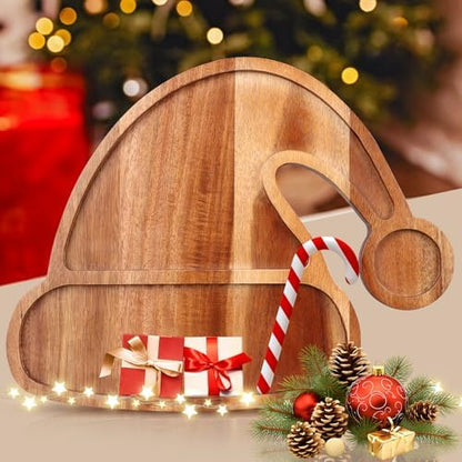 Acacia Wood Christmas Hat Tray Wooden Xmas Decorative Serving Platter
