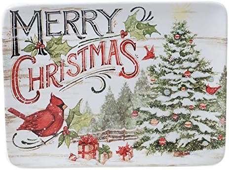 Evergreen Christmas 16x12 Rectangular Serving Platter with Santa &